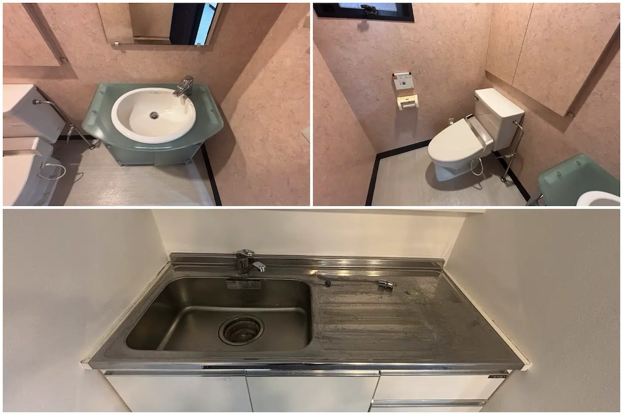 麻布十番、ラフな素材で整えるワンフロアオフィス 水回り