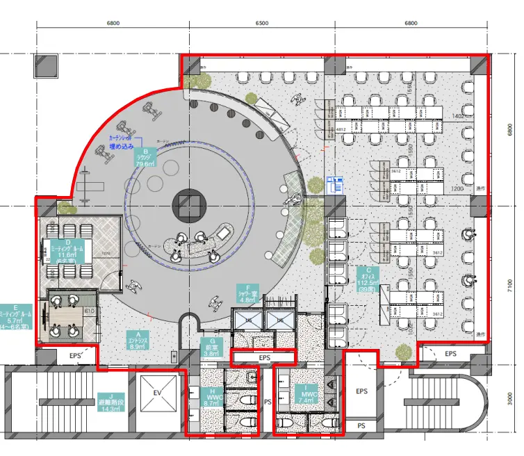 築地3分、円形ラウンジ付セットアップオフィス 募集図面